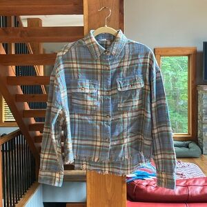 NWT Aeropostale Cropped Blue Plaid Flannel size XS